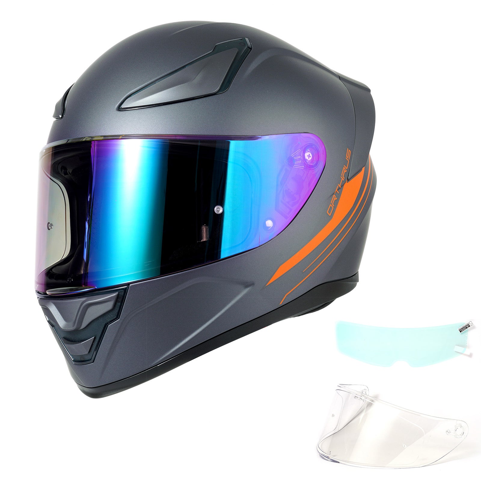 OTS Foxhound Matte Black Orange Full Face Motorcycle Helmet - ECE DOT Approved & Anti-Fog