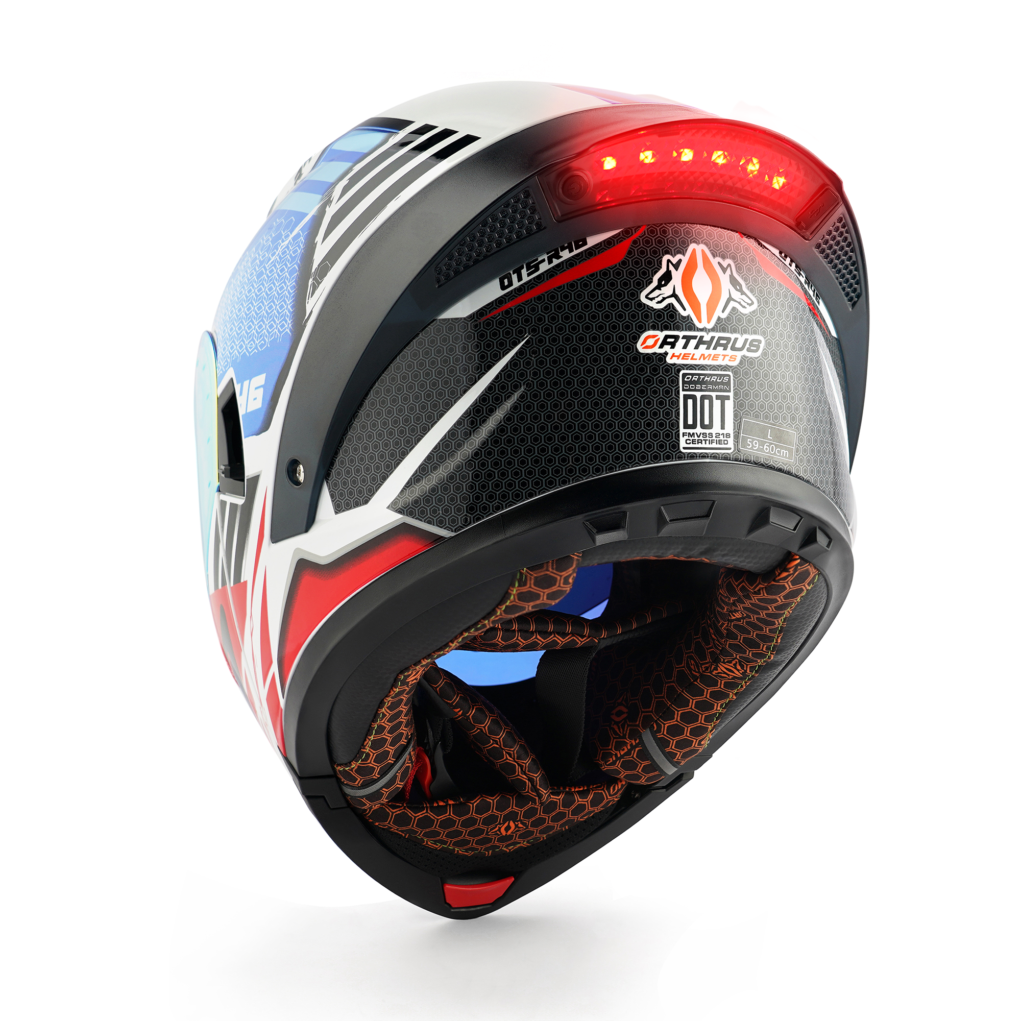 OTS Dobermann R46 Dual Visor Modular Motorcycle Helmet with LED Spoiler - ECE & DOT Approved