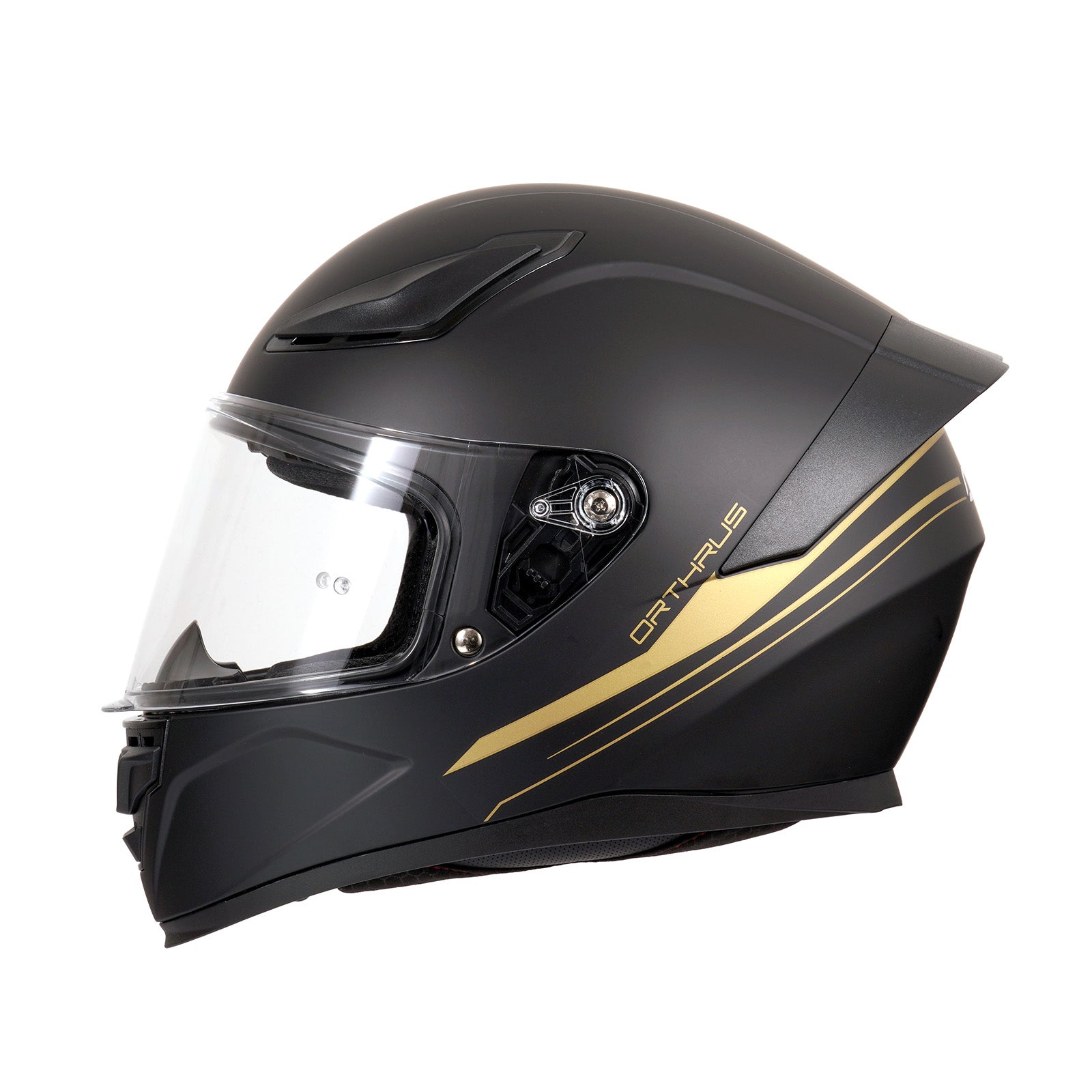 OTS Foxhound Matte Black Gold Full Face Motorcycle Helmet - ECE DOT Approved & Anti-Fog