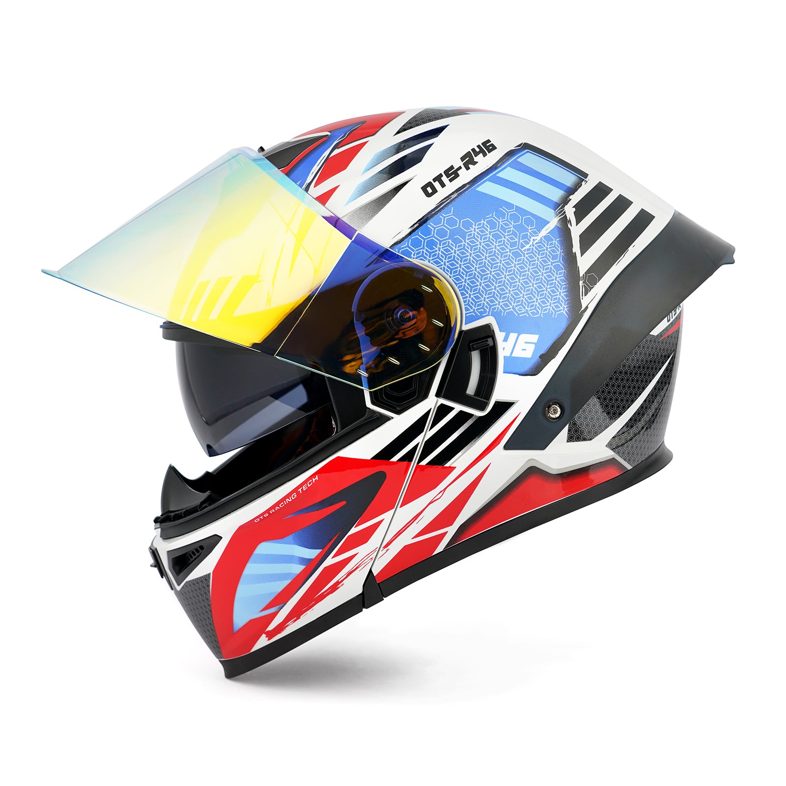 OTS Dobermann R46 Dual Visor Modular Motorcycle Helmet with LED Spoiler - ECE & DOT Approved