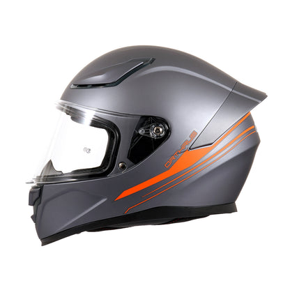 Foxhound Matte Black Orange Full Face Motorcycle Helmet - ECE DOT Approved & Anti-Fog