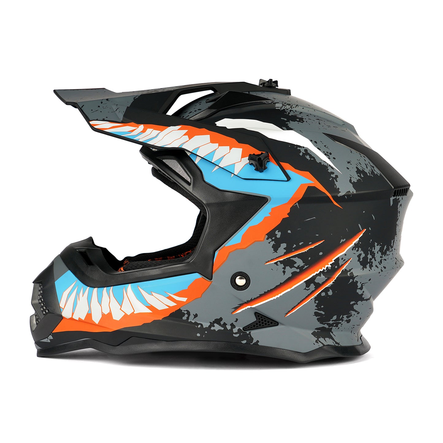 Orthrus Greyhound AH609 Grey Blue Devour Adult Off-Road Helmet - DOT Certified for ATV UTV & Dirt Bike