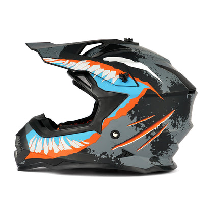 Orthrus Greyhound AH609 Grey Blue Devour Adult Off-Road Helmet - DOT Certified for ATV UTV & Dirt Bike
