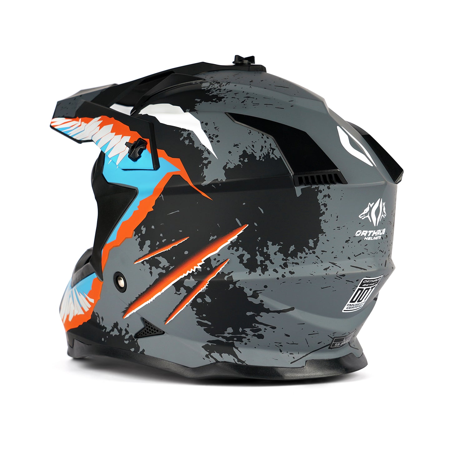 Orthrus Greyhound AH609 Grey Blue Devour Adult Off-Road Helmet - DOT Certified for ATV UTV & Dirt Bike