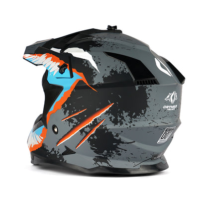 Orthrus Greyhound AH609 Grey Blue Devour Adult Off-Road Helmet - DOT Certified for ATV UTV & Dirt Bike