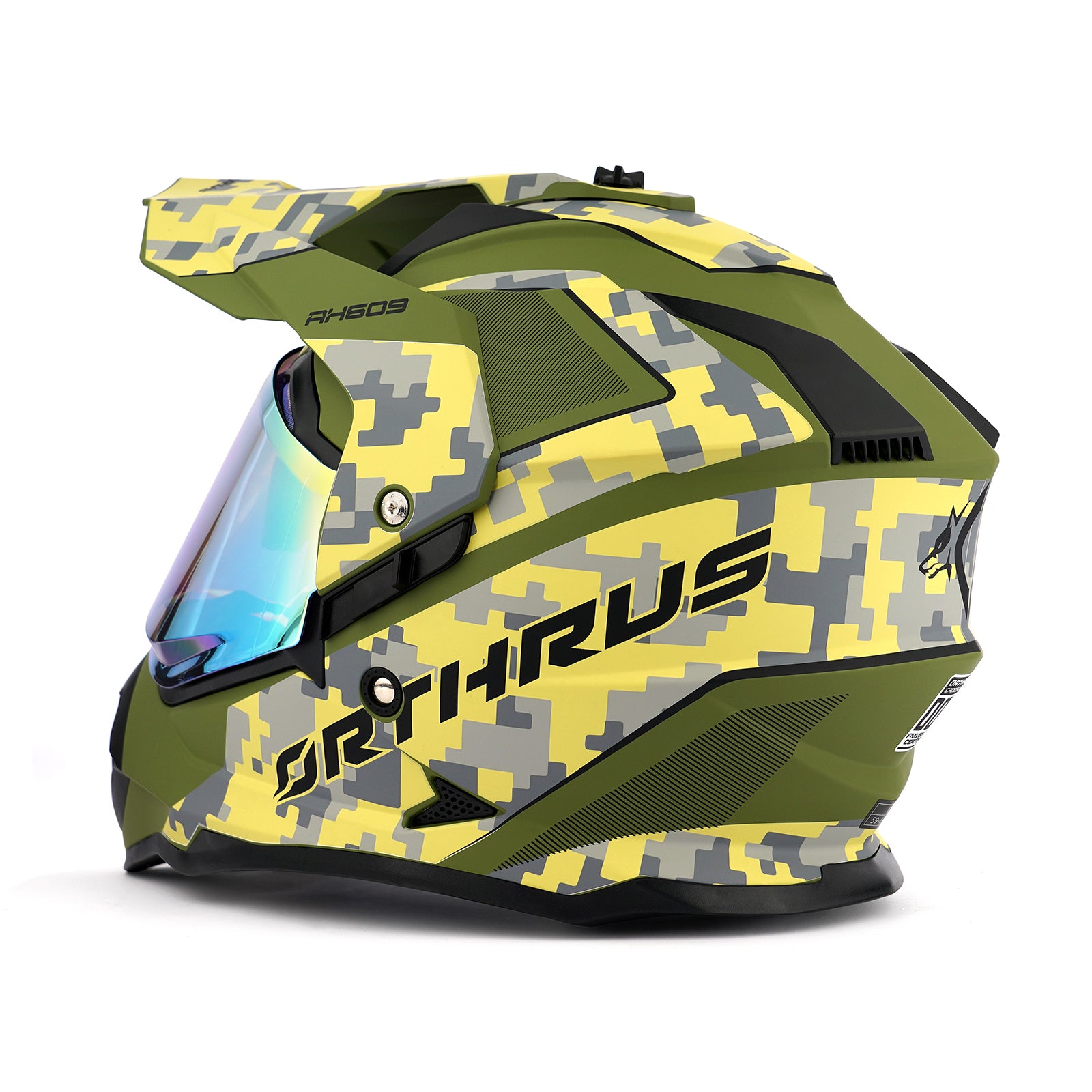 Orthrus Husky AH609 Halo Adult Off-Road Dual Sports Advanture Helmet - DOT Certified for ATV UTV Dirt Bike & Snowmobile