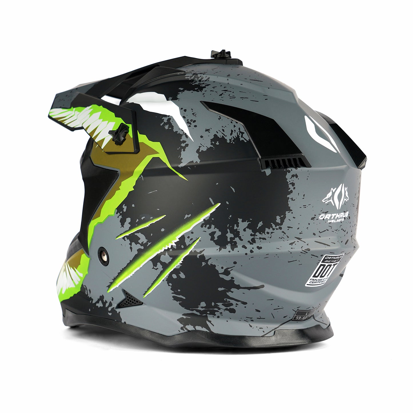 Orthrus Greyhound AH609 Grey Green Devour Adult Off-Road Helmet - DOT Certified for ATV UTV & Dirt Bike