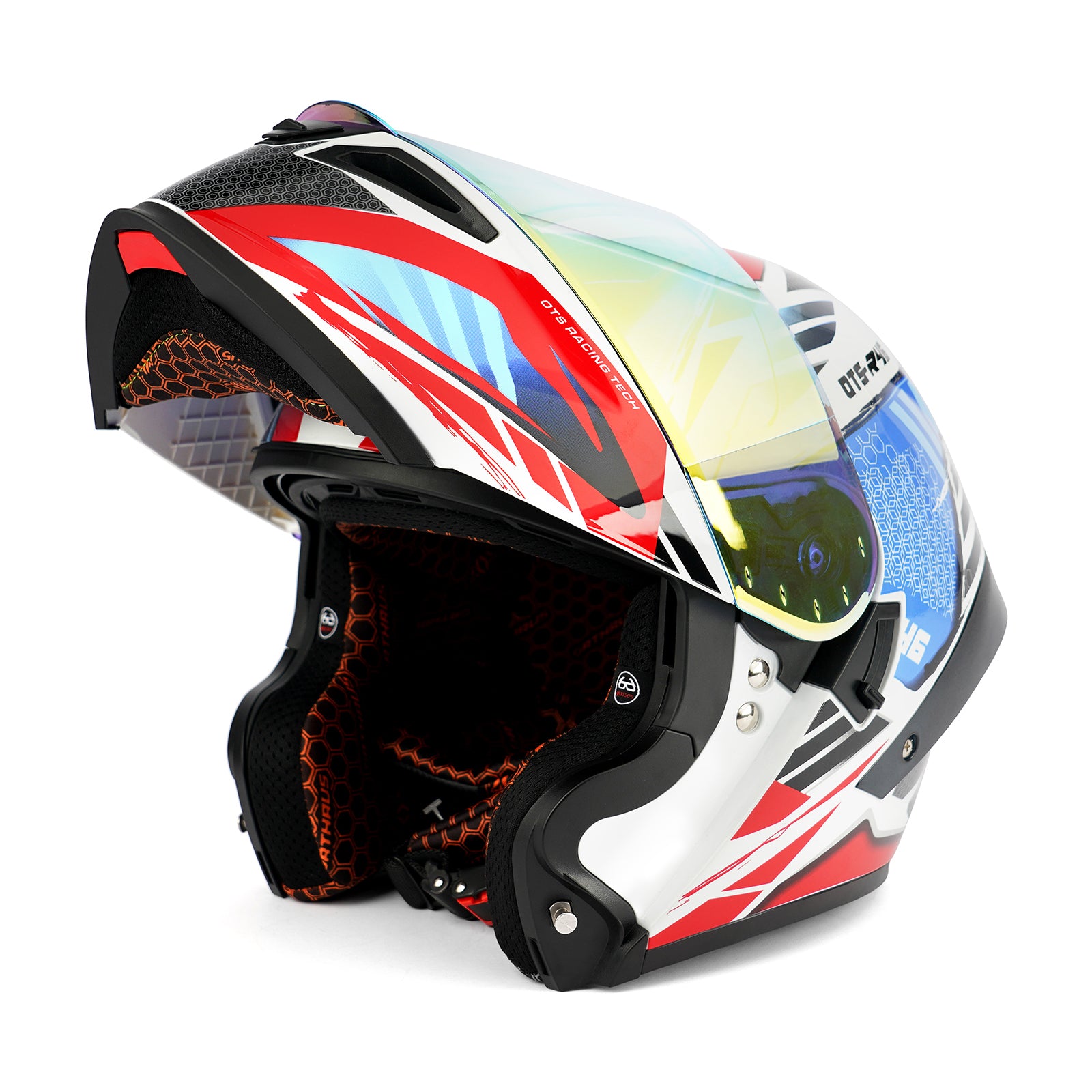OTS Dobermann R46 Dual Visor Modular Motorcycle Helmet with LED Spoiler - ECE & DOT Approved