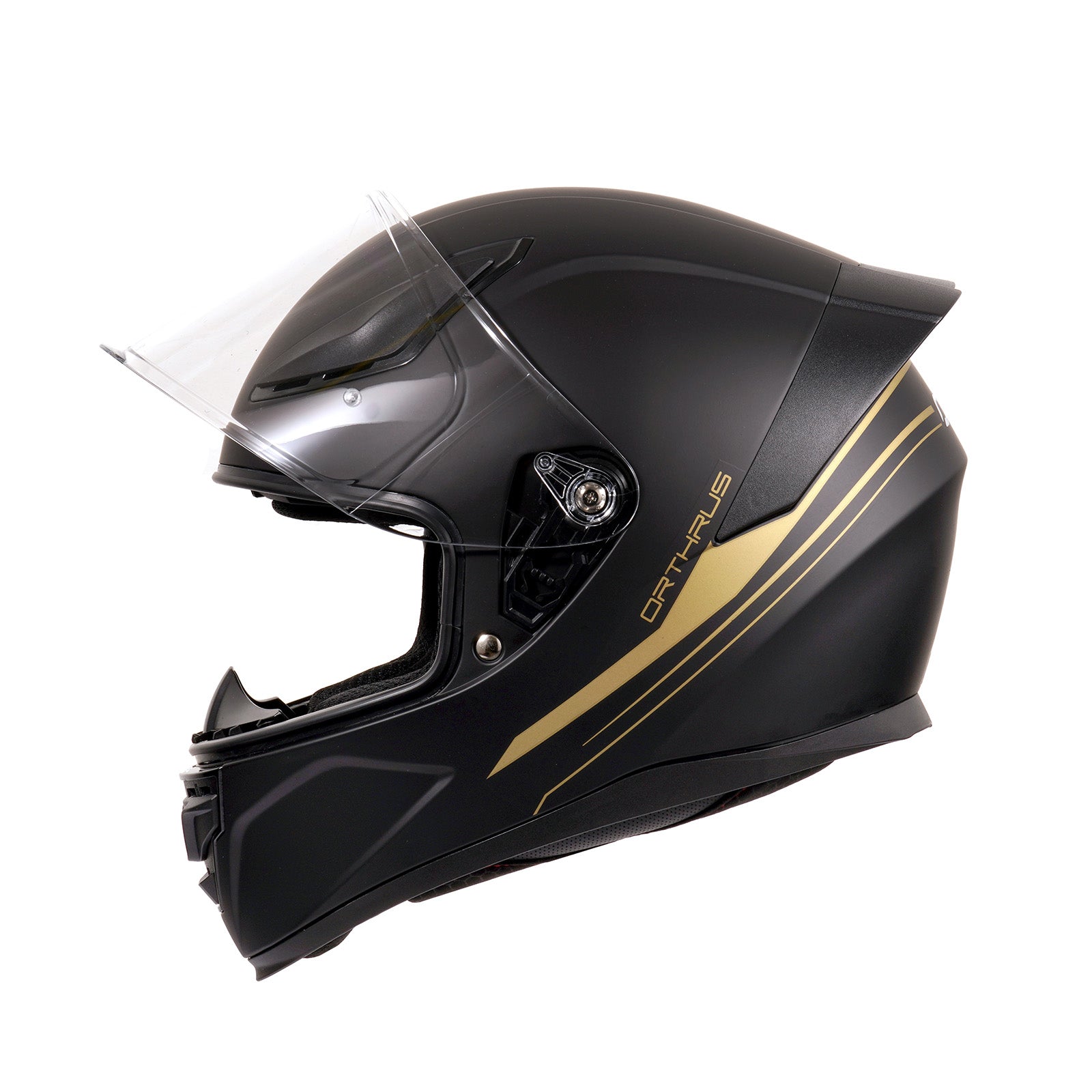 OTS Foxhound Matte Black Gold Full Face Motorcycle Helmet - ECE DOT Approved & Anti-Fog