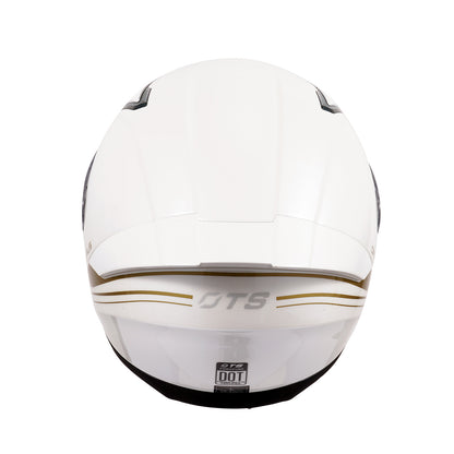 OTS Foxhound White Golden Full Face Motorcycle Helmet - ECE DOT Approved & Anti-Fog