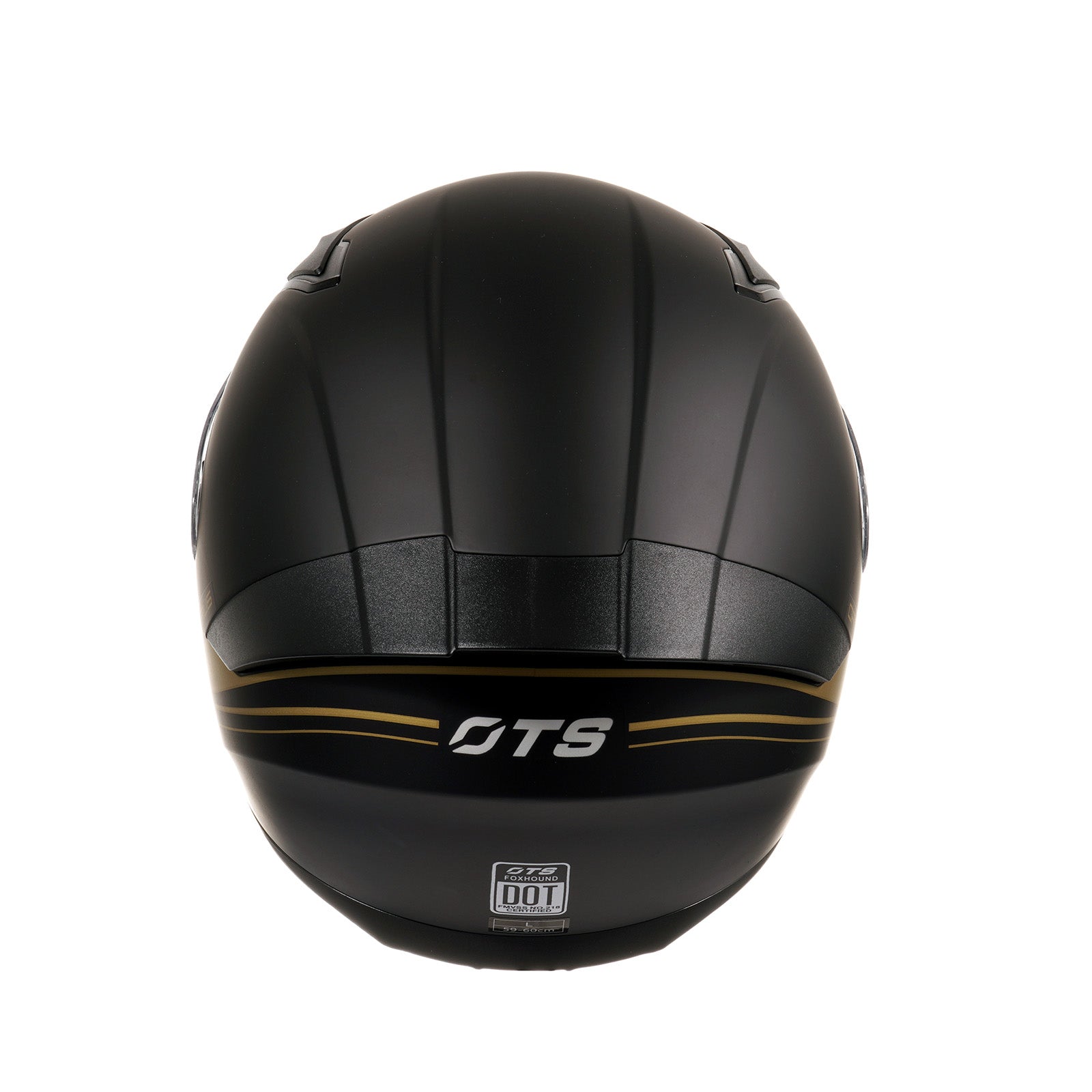 OTS Foxhound Matte Black Gold Full Face Motorcycle Helmet - ECE DOT Approved & Anti-Fog