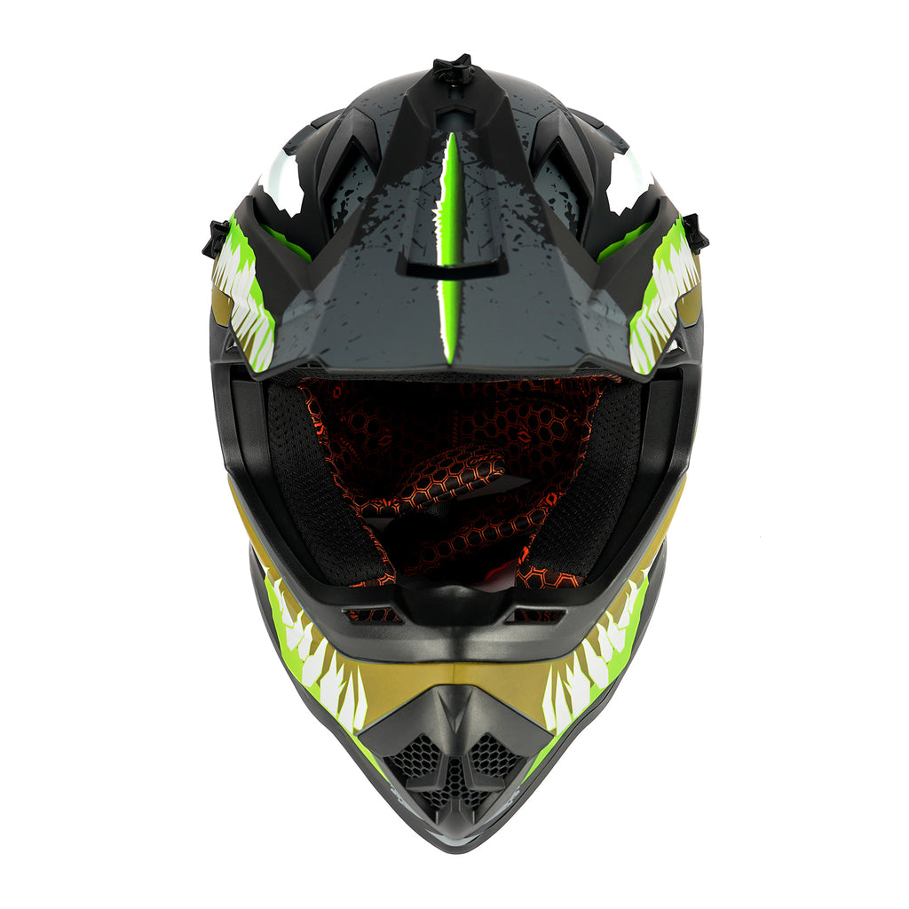 Dirt Bike Helmets Dot Approved Certified Motocross Motorcycle Helmet Off-Road Orthrus Greyhound AH609 Grey Green Devour