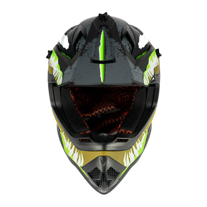 Orthrus Greyhound AH609 Grey Green Devour Adult Off-Road Helmet - DOT Certified for ATV UTV & Dirt Bike