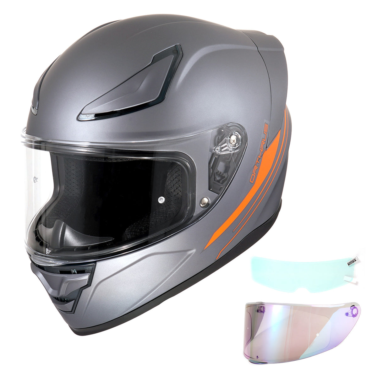 Foxhound Matte Black Orange Full Face Motorcycle Helmet - ECE DOT Approved & Anti-Fog