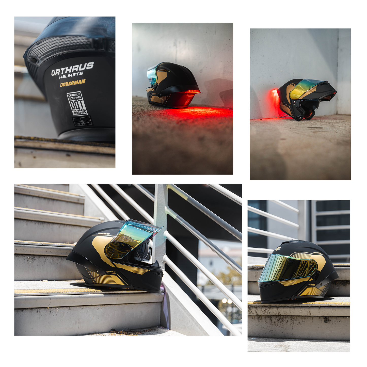 Dobermann Matte Black Gold flip-up Helmet