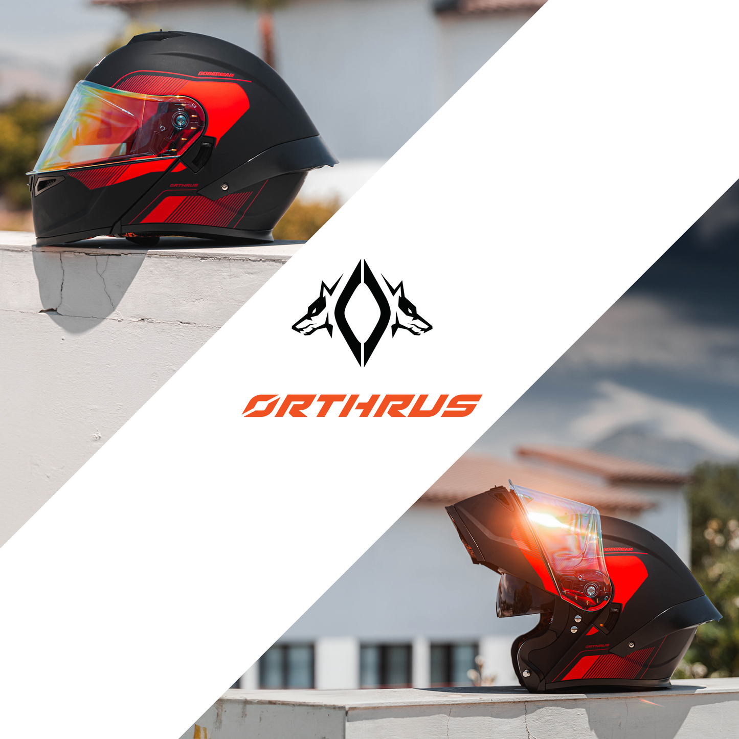 Dobermann Matte Black Red flip-up Helmet