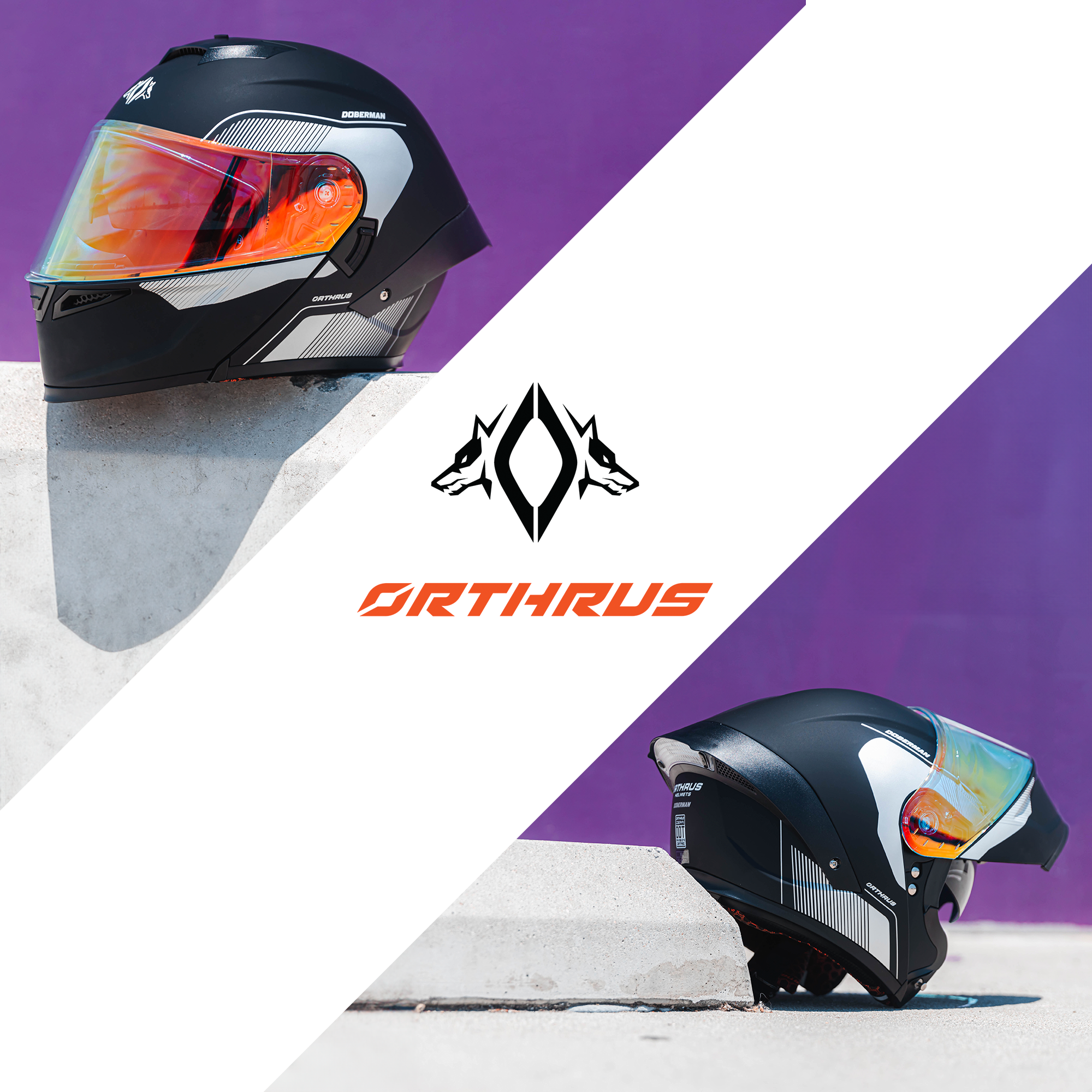 Motorcycle Helmets Modular Dot Approved Certified Biker Helmet With LED Spoiler Orthrus Dobermann Matte Black Silver