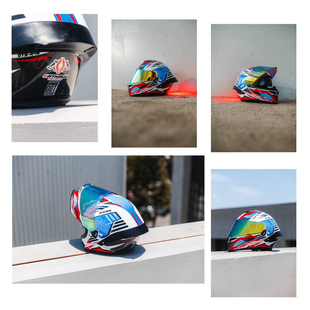 Motorcycle Helmets Modular Dot Approved Certified Biker Helmet With LED Spoiler Orthrus Dobermann R46