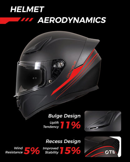 Foxhound Matte Black Red Full Face Motorcycle Helmet - ECE DOT Approved & Anti-Fog