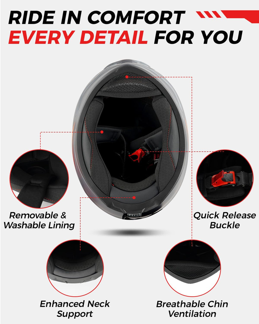 Motorcycle Helmets Full Face Dot Approved Certified Biker Helmet Orthrus Foxhound Matte Black Red