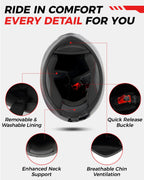 Motorcycle Helmets Full Face Dot Approved Certified Biker Helmet Orthrus Foxhound Matte Black Red