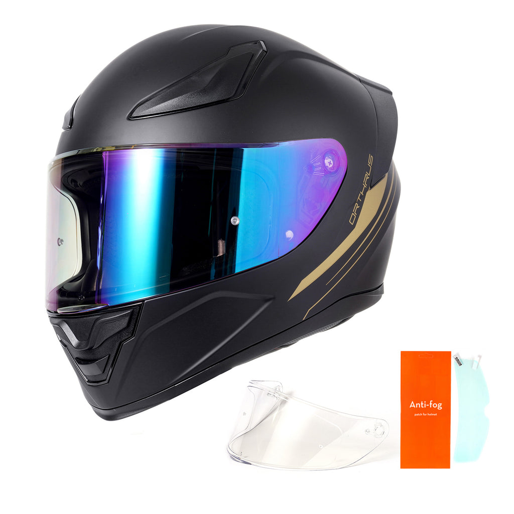 Motorcycle Helmets Full Face Dot Approved Certified Biker Helmet Orthrus Foxhound Matte Black Gold