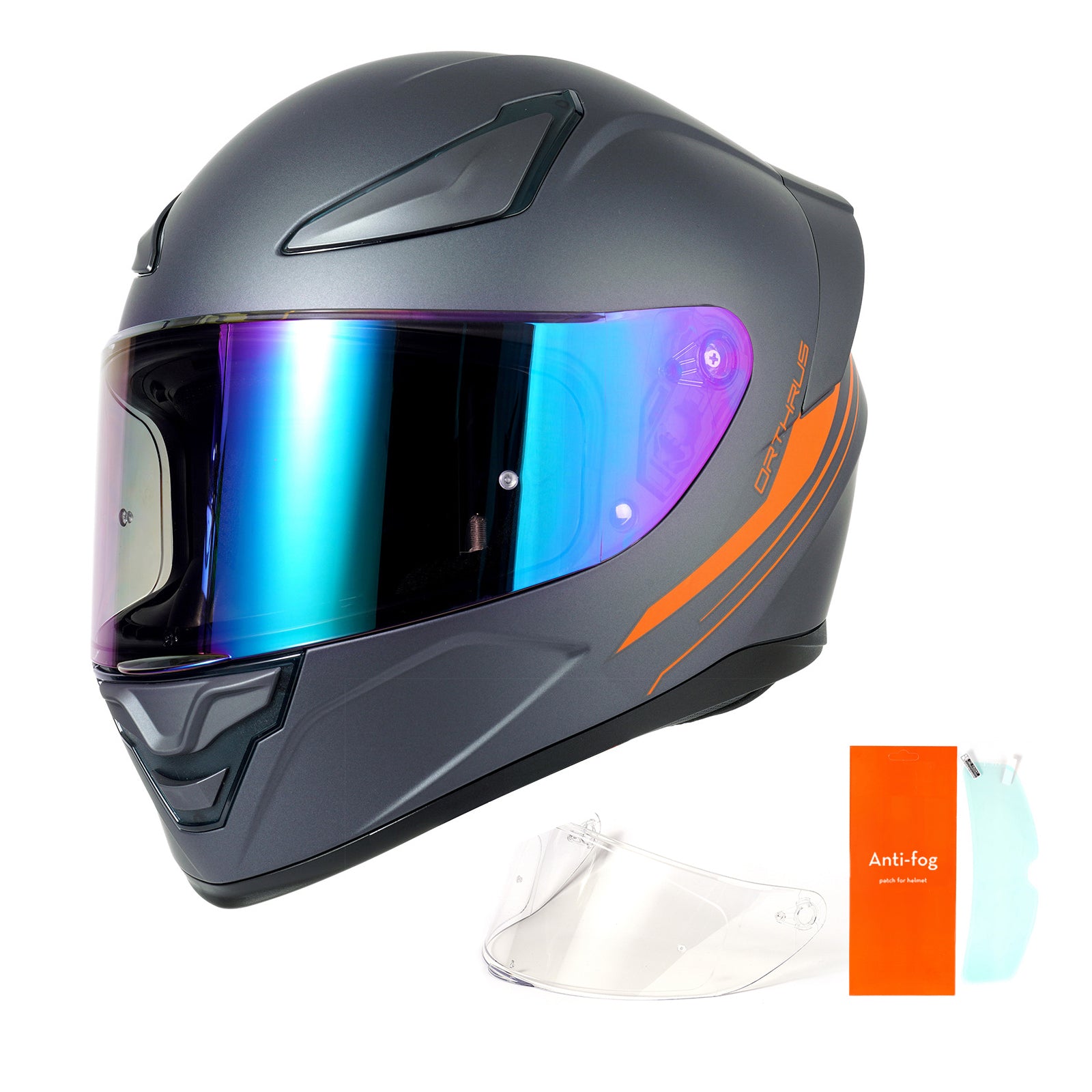 Motorcycle Helmets Full Face Dot Approved Certified Biker Helmet Orthrus Foxhound Matte Black Orange